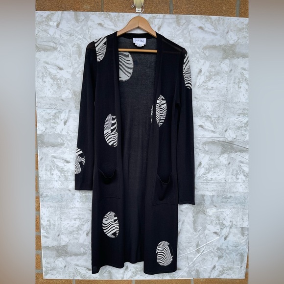 Joseph Ribkoff S/P 2pc Black Zebra Print  Top & Duster Cardigan Set - Picture 11 of 12